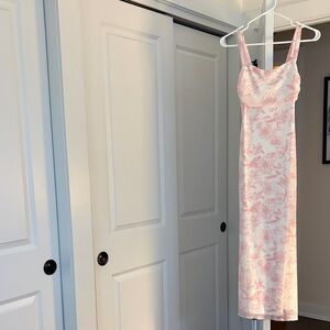 SHEIN Pink Floral White Slip Midi Dress